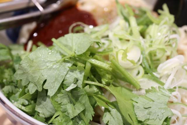 三商巧福の麻辣大乾麺のパクチー